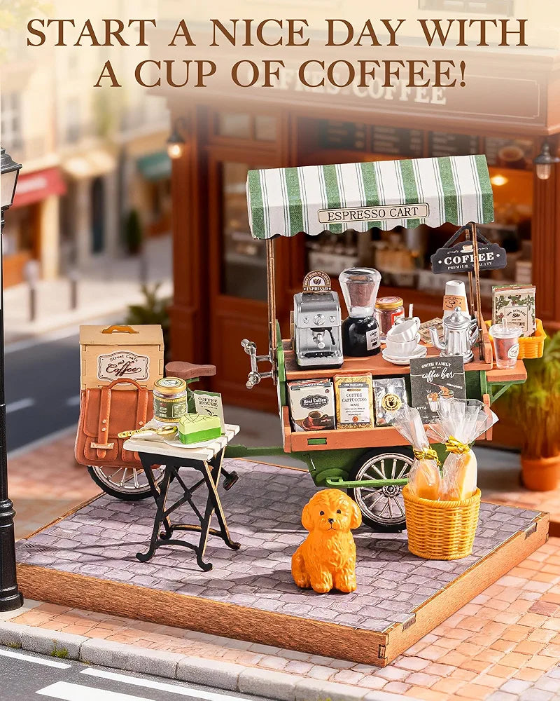 DIY Miniature Aromatic Coffee Cart Model Kit