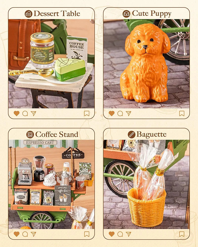 DIY Miniature Aromatic Coffee Cart Model Kit
