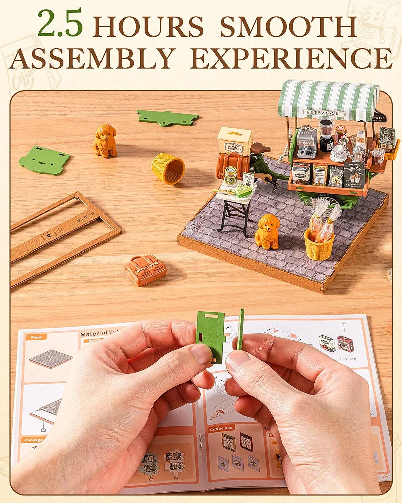 DIY Miniature Aromatic Coffee Cart Model Kit