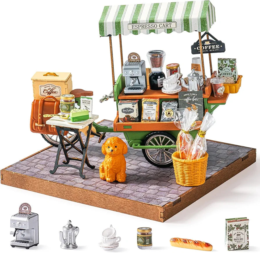 DIY Miniature Aromatic Coffee Cart Model Kit