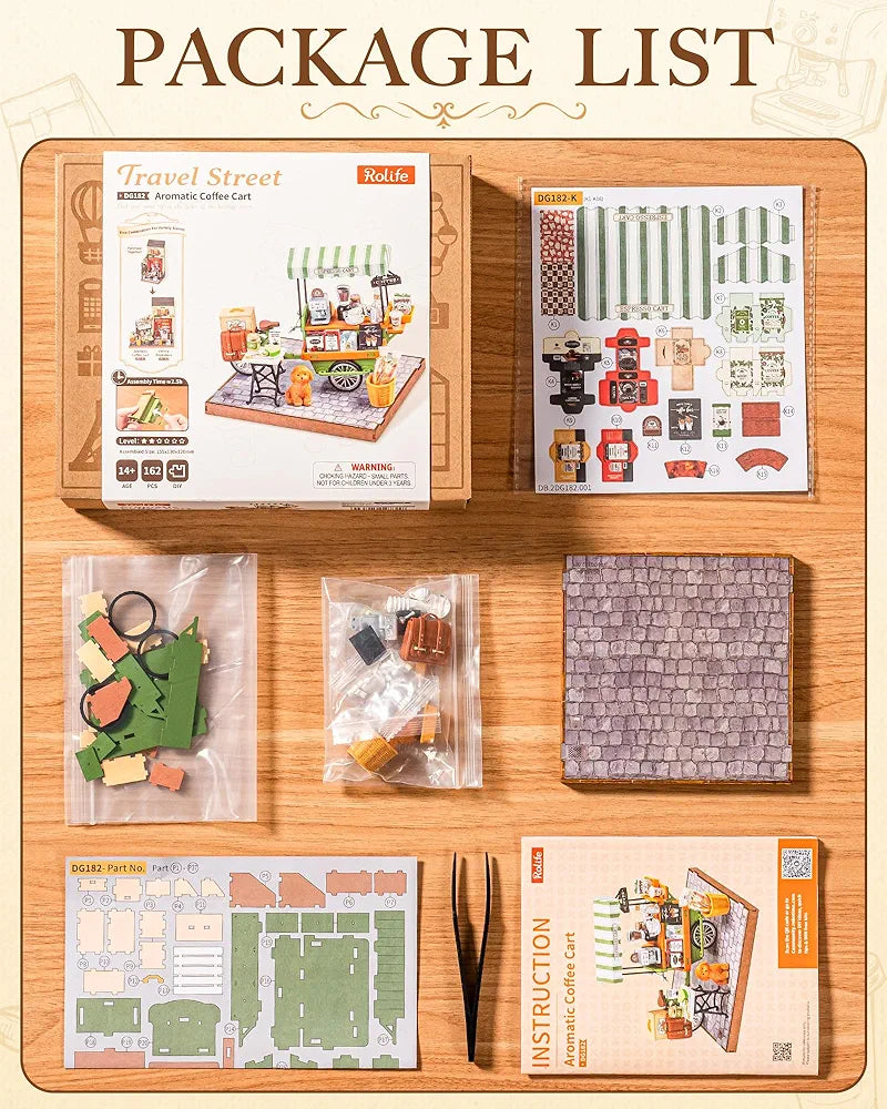 DIY Miniature Aromatic Coffee Cart Model Kit